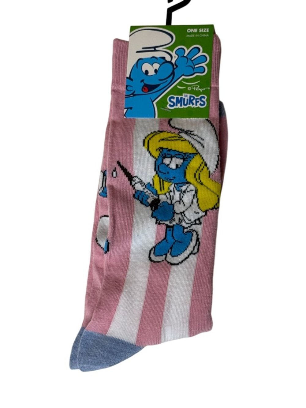 The Smurfs Smurfette Pink White Striped Crew Socks One Size NWT
